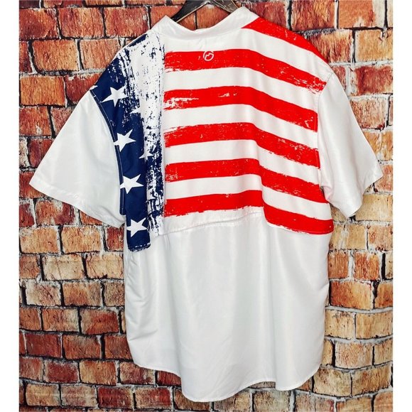 Magellan Outdoors Relaxed Fit Vented Shirt 3XL American Flag USA Red White Blue - Picture 4 of 6